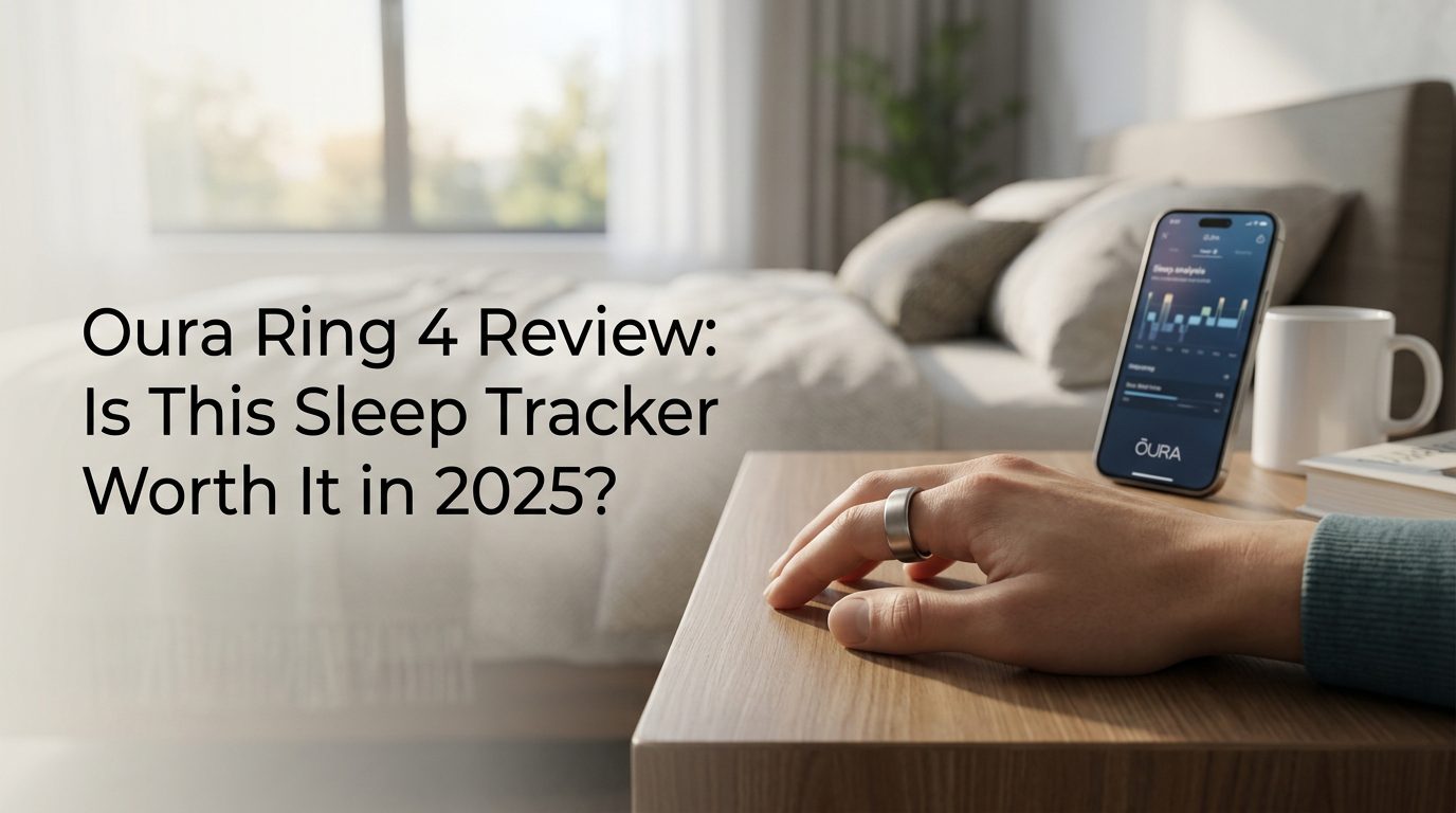 Oura Ring 4 device resting on a table alongside a professional workspace